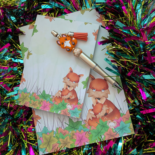 Gift Set - Autumn Fox Notepad and Beaded Pen - SAVE 22%