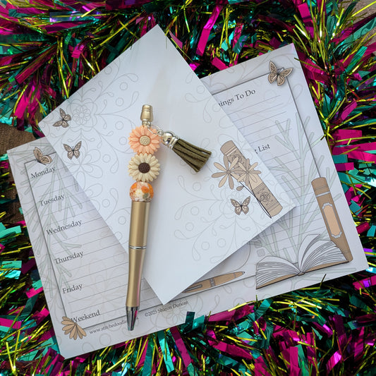 Gift Set - Between The Pages Notepad and Beaded Pen - SAVE 22%