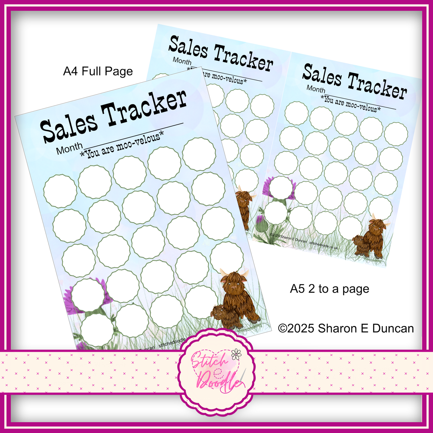 HAMISH HIGHLAND COW Small Business Sales Tracker - 24 spaces - Perpetual - DIGITAL DOWNLOAD