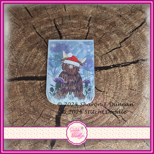 Highland Hamish in Santa Hat Magnetic Bookmark.
