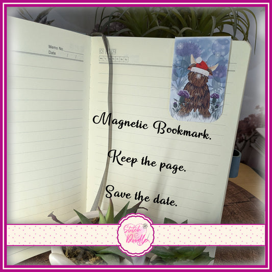 Highland Hamish in Santa Hat Magnetic Bookmark.