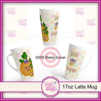 Hello Pumpkin Large White Latte 17oz Ceramic Mug
