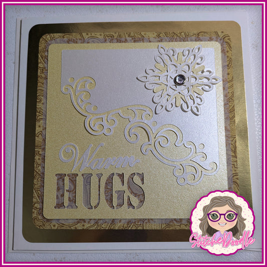 Warm Hugs in Gold Handmade Christmas Card with embellishments - Large 7" x 7" card and envelope
