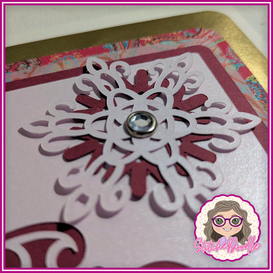 Warm Hugs in Red Handmade Christmas Card with embellishments - Large 7" x 7" card and envelope