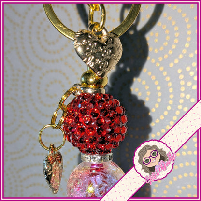 Two Hearts Beaded Keyring/Scissor Fob or Bag Charm in Red and Gold - Ideal Gift