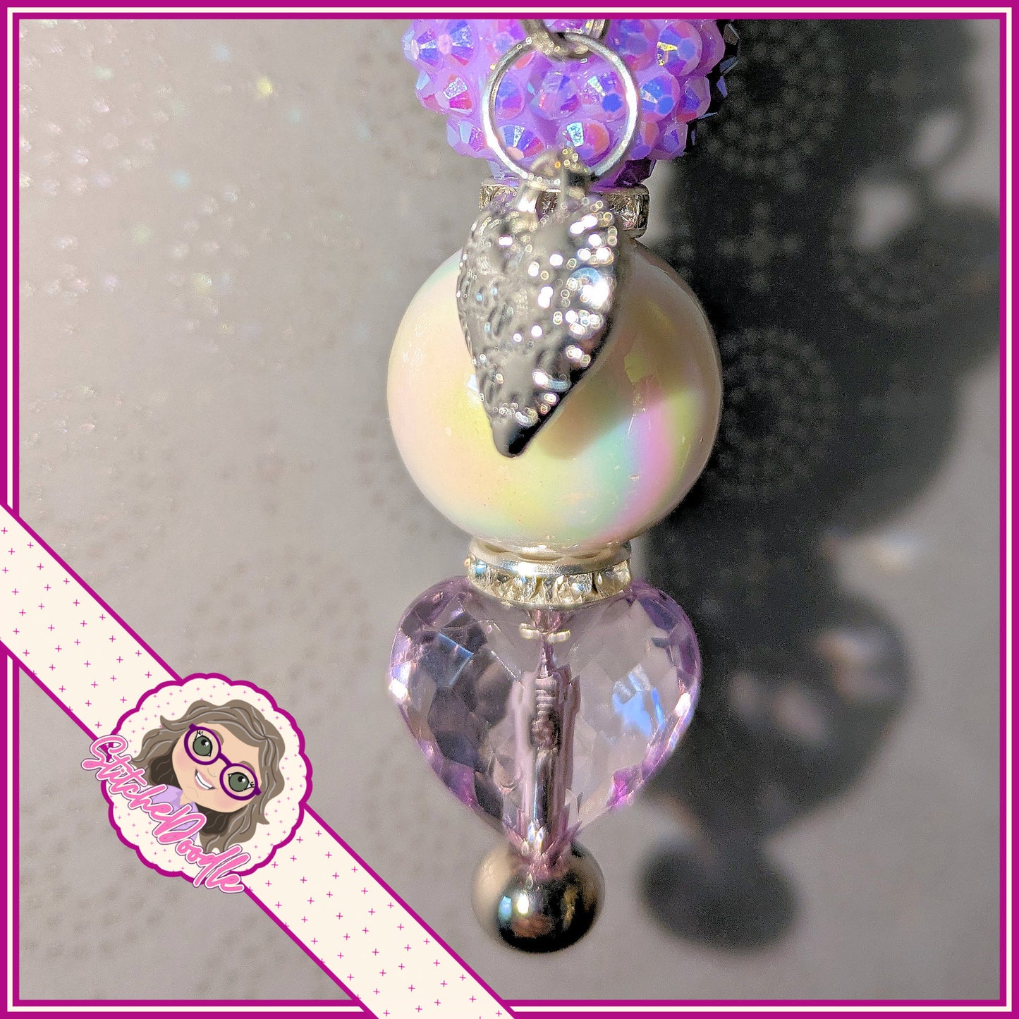 Two Hearts Beaded Keyring/Scissor Fob or Bag Charm in Lilac and Silver - Ideal Gift