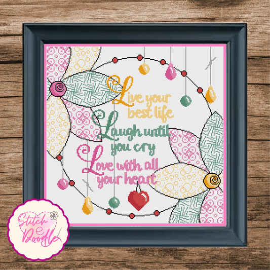 Cross Stitch Chart - Live, Laugh, Love Pastel Sampler - Digital Download