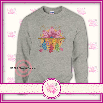 Lotus Dreamcatcher cross stitch effect motif -  Classic Unisex Crewneck Sweatshirt.  50/50 Cotton/Polyester