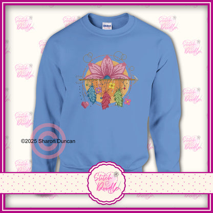 Lotus Dreamcatcher cross stitch effect motif -  Classic Unisex Crewneck Sweatshirt.  50/50 Cotton/Polyester
