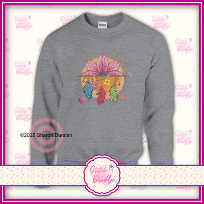 Lotus Dreamcatcher cross stitch effect motif -  Classic Unisex Crewneck Sweatshirt.  50/50 Cotton/Polyester