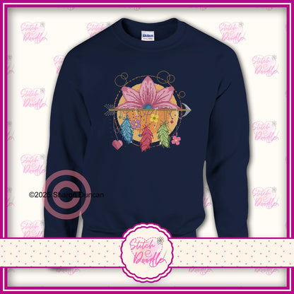 Lotus Dreamcatcher cross stitch effect motif -  Classic Unisex Crewneck Sweatshirt.  50/50 Cotton/Polyester