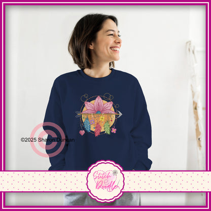 Lotus Dreamcatcher cross stitch effect motif -  Classic Unisex Crewneck Sweatshirt.  50/50 Cotton/Polyester