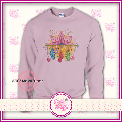 Lotus Dreamcatcher cross stitch effect motif -  Classic Unisex Crewneck Sweatshirt.  50/50 Cotton/Polyester