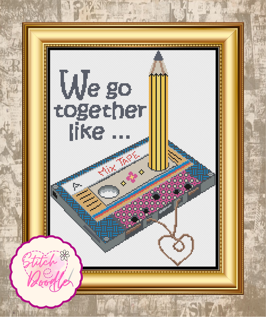 Cross Stitch Chart - 80's Nostalgia Tape and Pencil - Digital Download