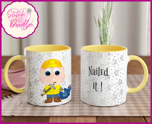 'Nailed It' 11oz Yellow Ceramic Mug - Perfect for a builders brew