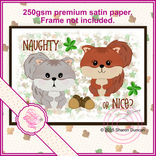 A4 Adorable Art Print - Naughty or Nice Squirrels - The Nutty Nook Collection