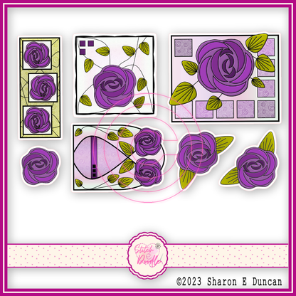 Nouveau Rose Purple Glossy Vinyl Sticker Packs. 7 stickers per pack. Cute, Cuddly and Durable. Decorate journals, planners & more.