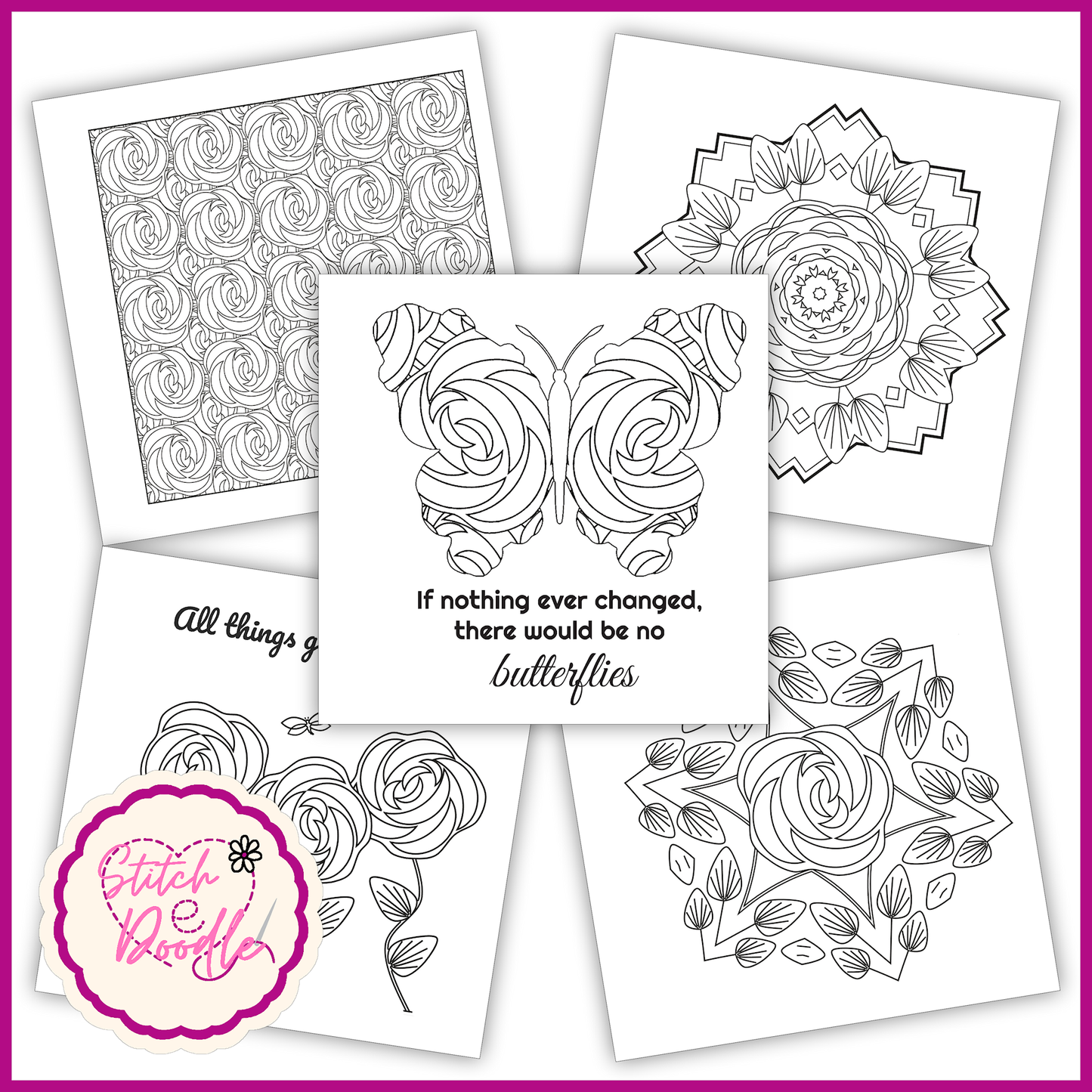 BUY ONE GET ONE HALF PRICE Mindful Mandalas and Nouveau Rose colouring books