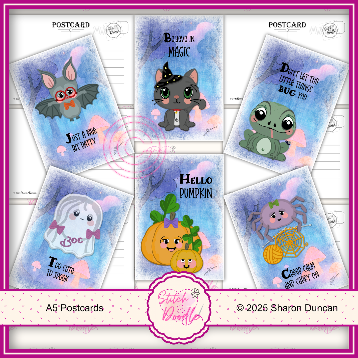 A5 Art Print/Postcard 6 Piece Collection - Too Cute To Spook - set 1