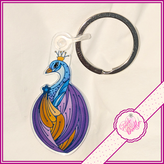 Peacock Keyring.  Vibrant, elegant artwork.