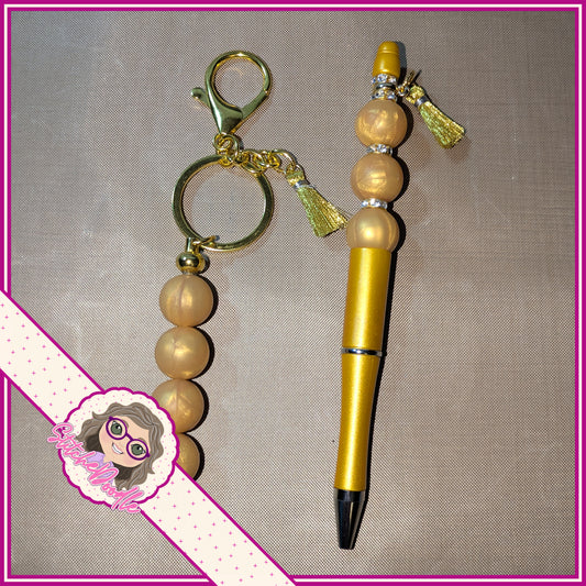 Golden Beaded Keyring and Pen with Tassels - Ideal Gift
