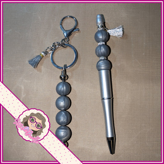 Silver Beaded Keyring and Pen with Tassels - Ideal Gift