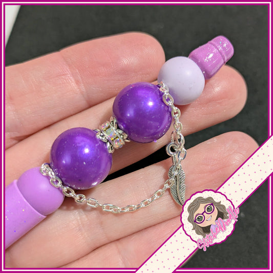 Precious Collection - Purple Feather - Handmade Beaded Pen - With Velvet Pouch