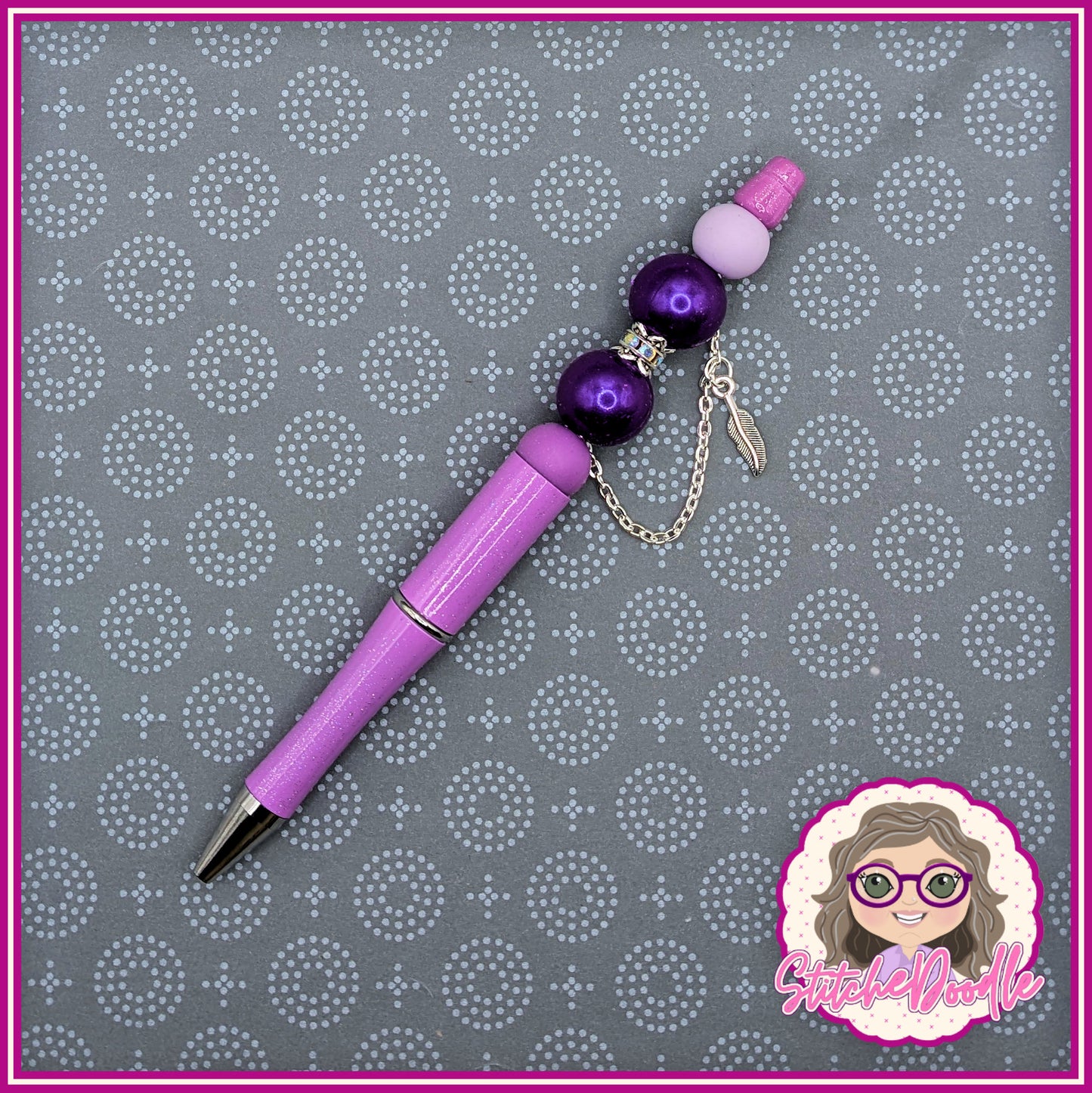 Precious Collection - Purple Feather - Handmade Beaded Pen - With Velvet Pouch