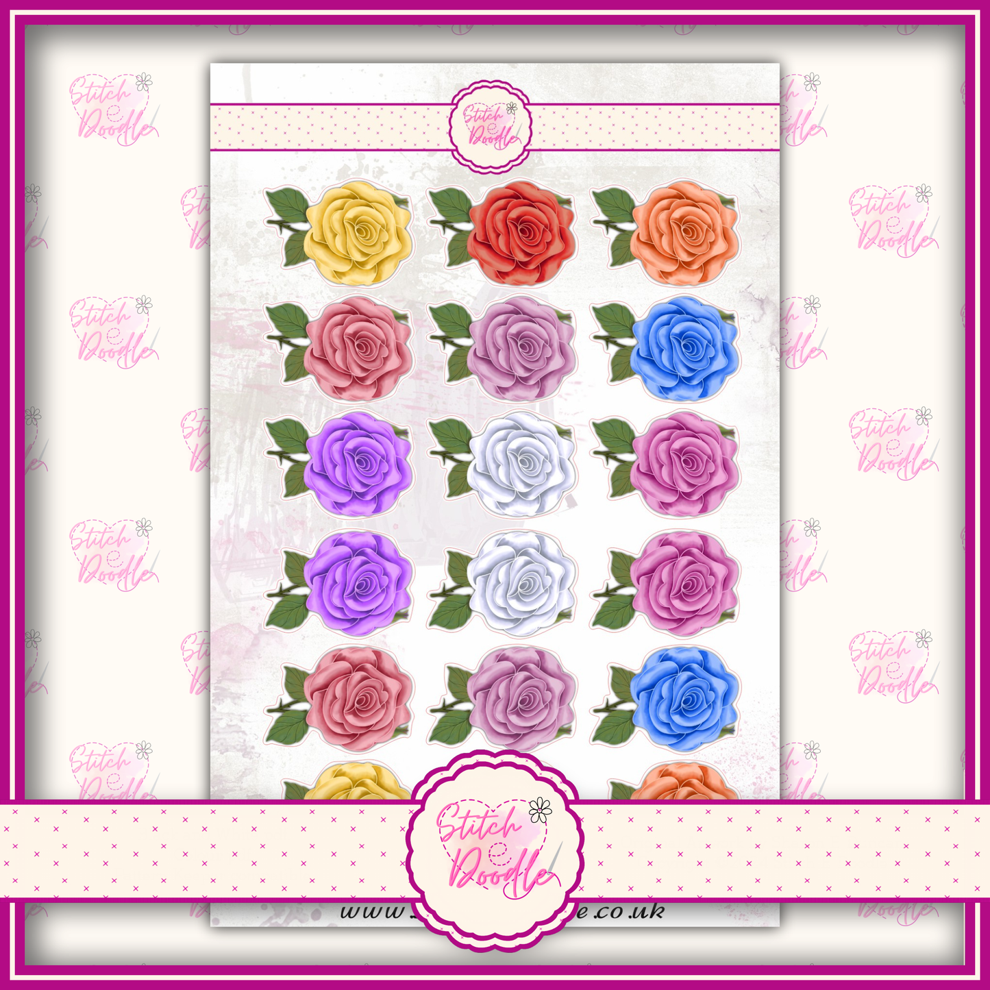 Sticker Sheet - Paintbox Petals - Roses small - 18 stickers