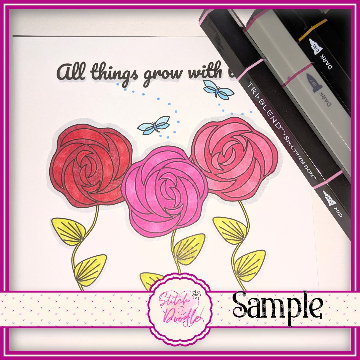 Nouveau Rose Colouring Book.  20 Original artwork designs.