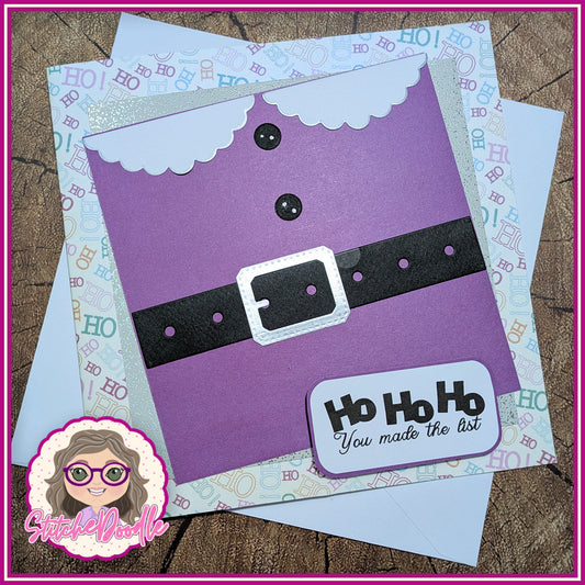 'You Made The List' Comical Santa Handmade Christmas Card with embellishments - Large 7" x 7" card and envelope - Purple