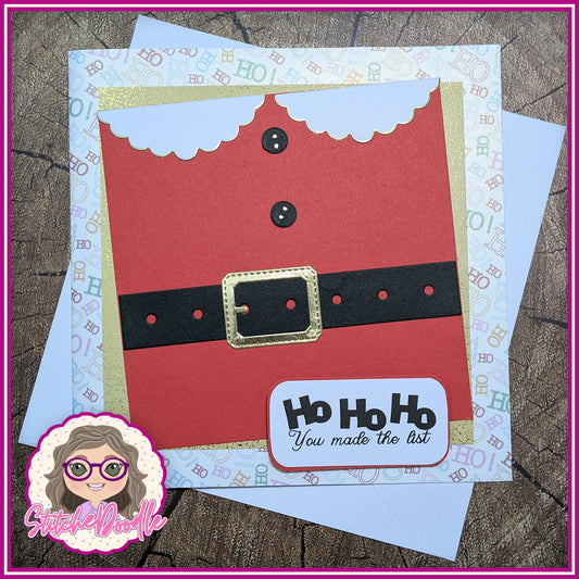'You Made The List' Comical Santa Handmade Christmas Card with embellishments - Large 7" x 7" card and envelope - Red