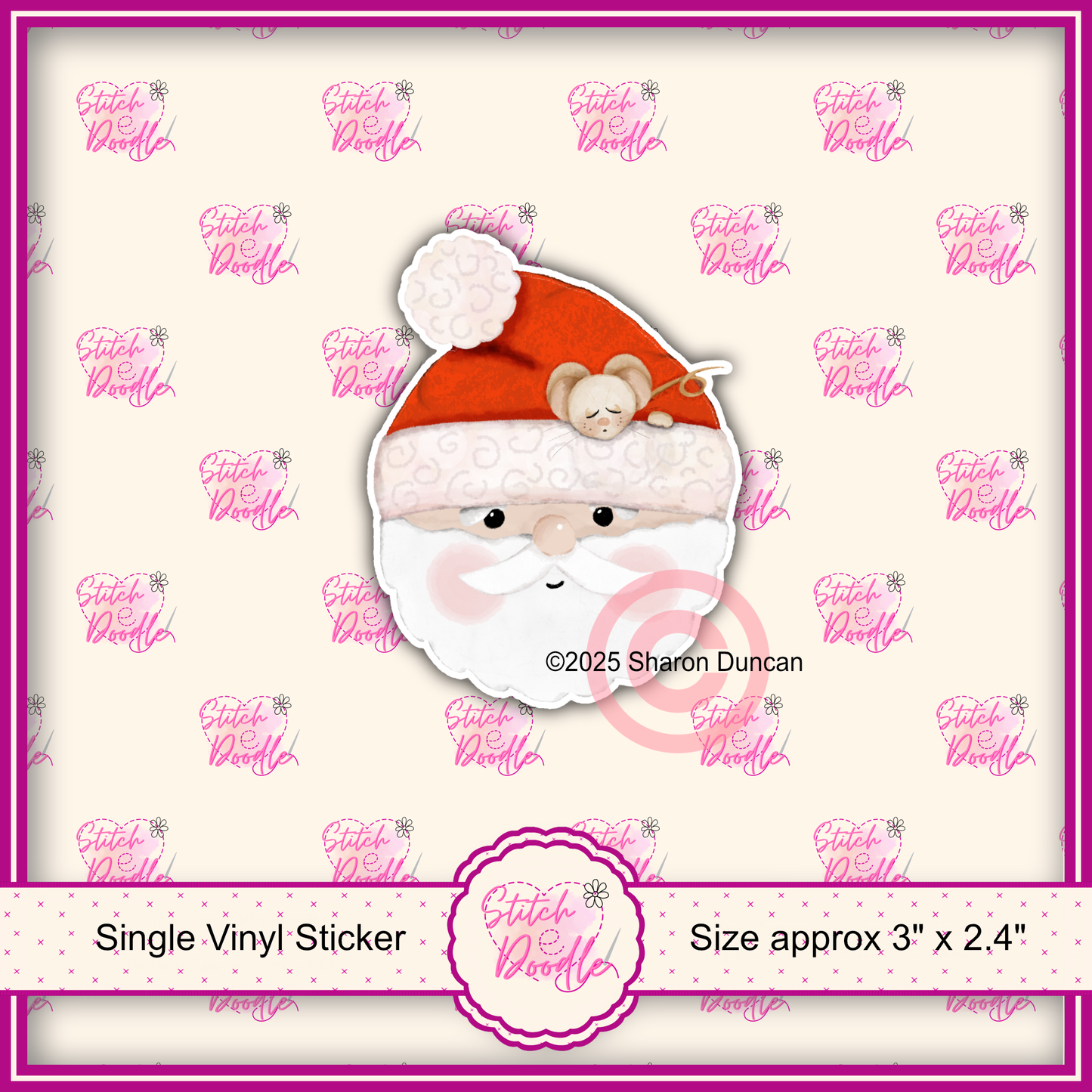 XL Single Sticker - Cheery Santa with wee mouse