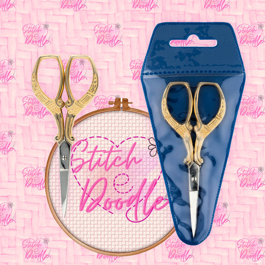 Nickel Floral Embroidery Scissors - 9.5cm - Gold Tone