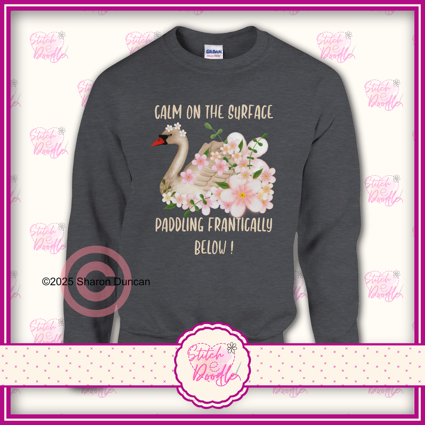 Elegant Swan 'Calm on the surface ... ' Classic Unisex Crewneck Sweatshirt.  50/50 Cotton/Polyester