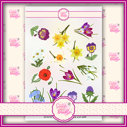 Sticker Sheet - Paintbox Petals - 14 stickers