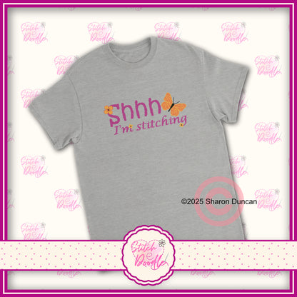 Shh! I'm Stitching' Heavyweight Unisex Crewneck T-shirt - Cross stitch effect motif