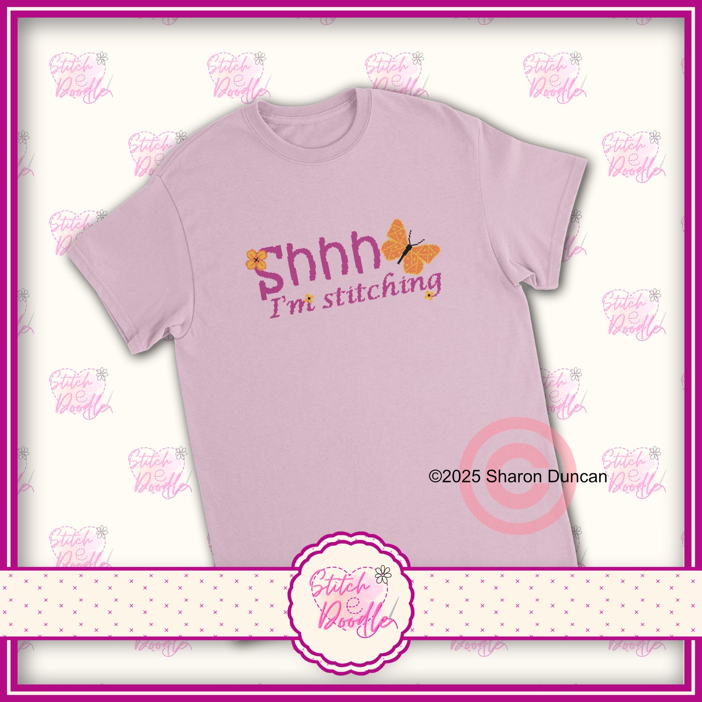 Shh! I'm Stitching' Heavyweight Unisex Crewneck T-shirt - Cross stitch effect motif