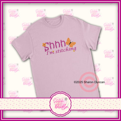 Shh! I'm Stitching' Heavyweight Unisex Crewneck T-shirt - Cross stitch effect motif