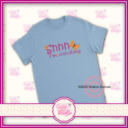 Shh! I'm Stitching' Heavyweight Unisex Crewneck T-shirt - Cross stitch effect motif
