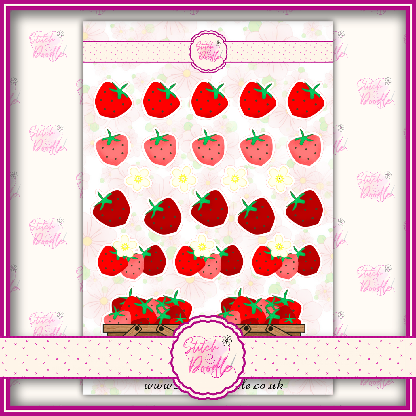 Sticker Sheet - Strawberries - 20 stickers