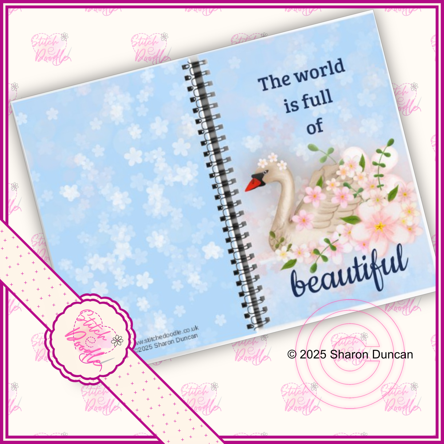 Gift Set - Elegant Swan - A5 Notebook, Beaded Pen and Bookmark.