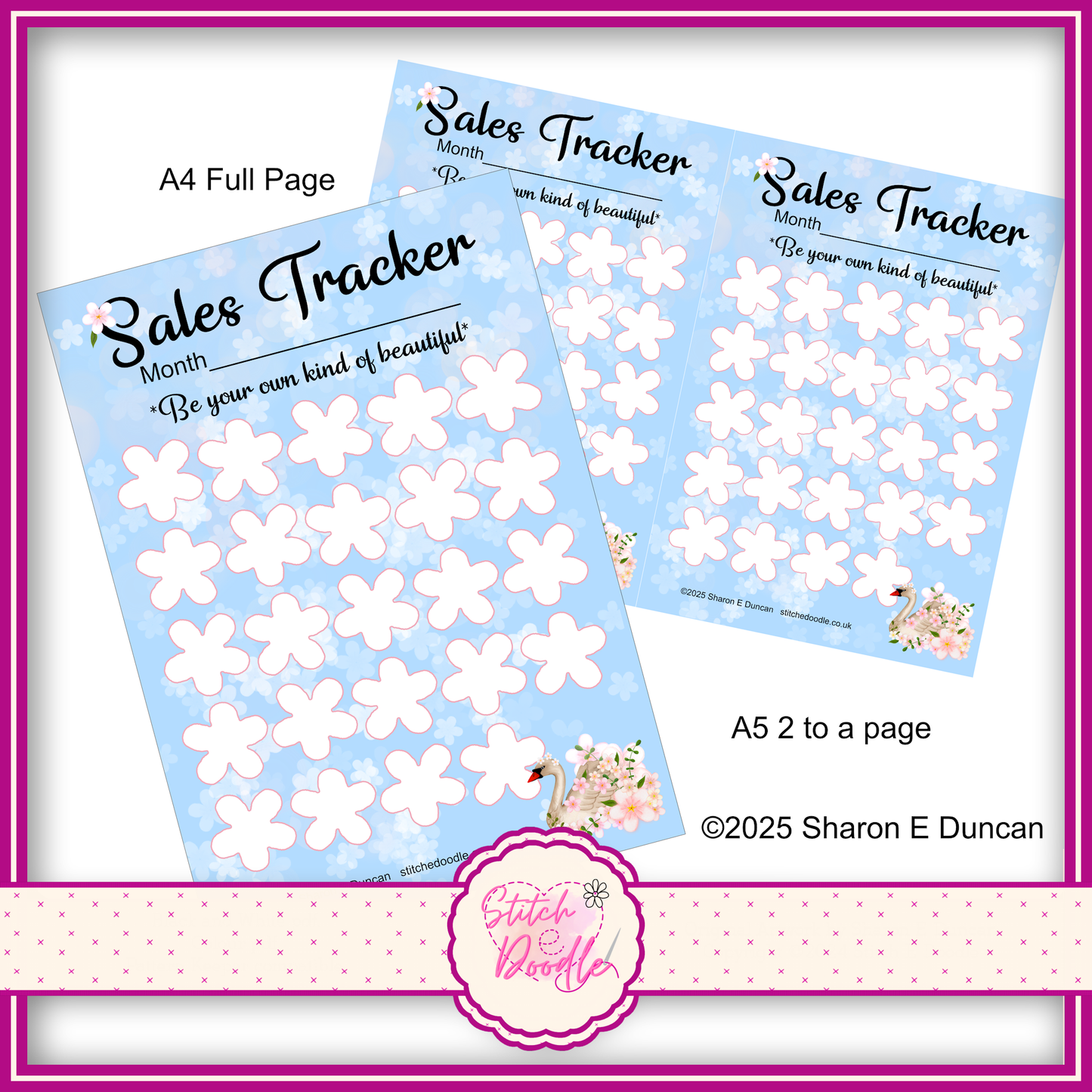 ELEGANT SWAN Small Business Sales Tracker - 24 spaces - Perpetual - DIGITAL DOWNLOAD