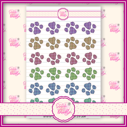 Sticker Sheet - Plaid Pawprints - 24 stickers