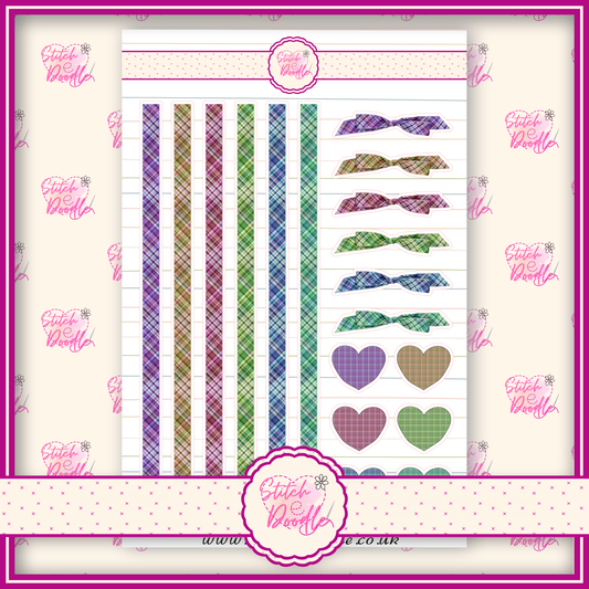 Sticker Sheet - Plaid Ribbons and Bows - 18 stickers