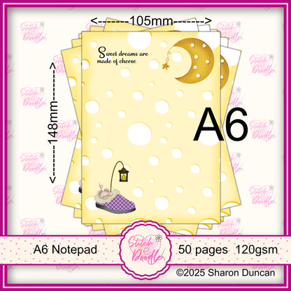 Tiddle Mouse Sweet Dreams are Made of Cheese - 50 sheets un-coated 100 gsm paper - A6 Notepad
