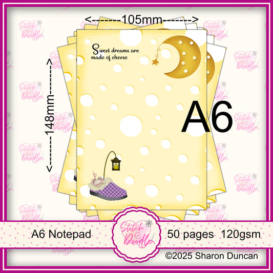 Tiddle Mouse Sweet Dreams are Made of Cheese - 50 sheets un-coated 100 gsm paper - A6 Notepad