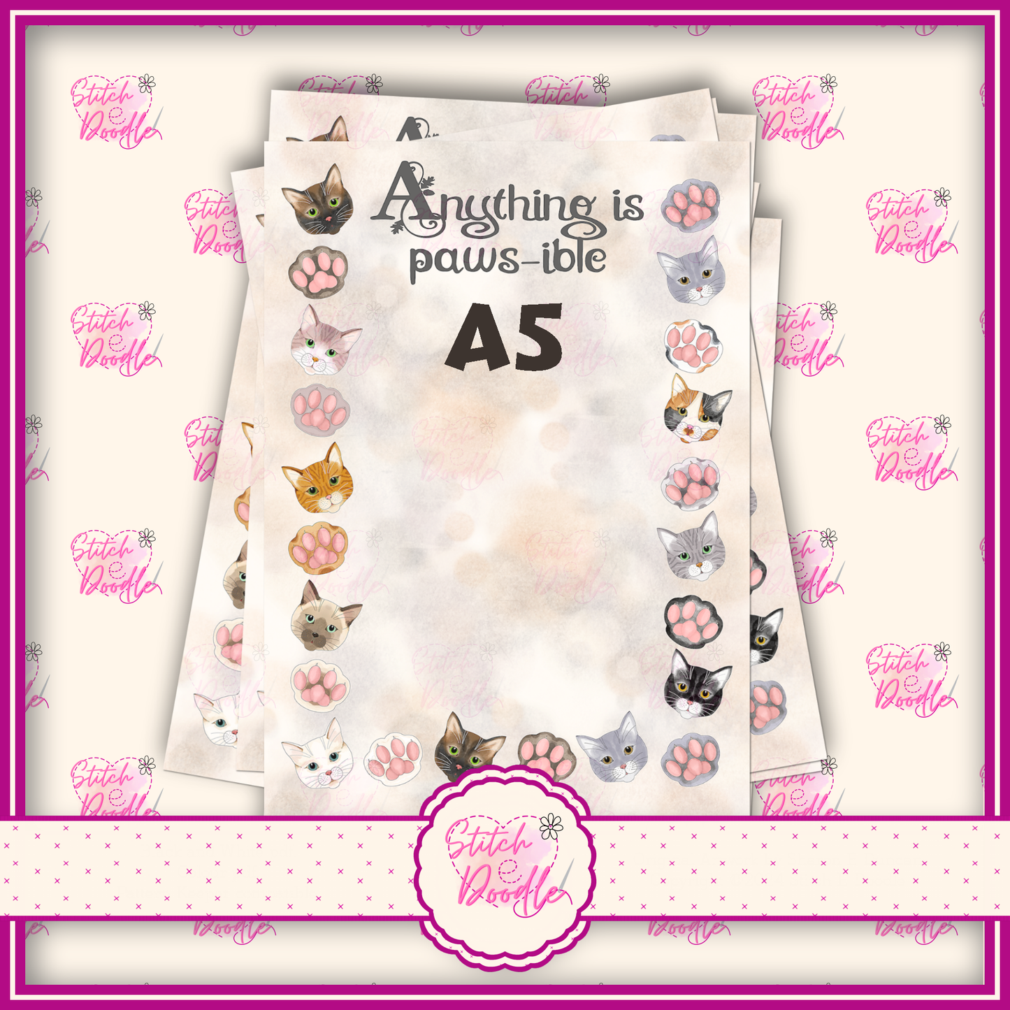Toe Beans Anything is Paws-ible A5 Notepad - 50 sheets un-coated 100 gsm paper