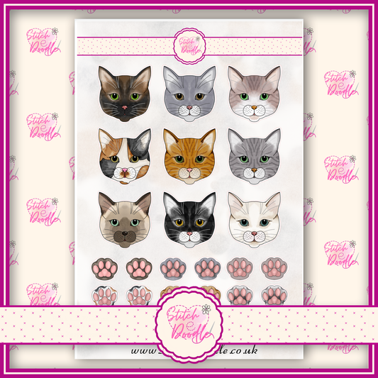 Sticker Sheet - Toe Beans Heads and Paws - 27 stickers
