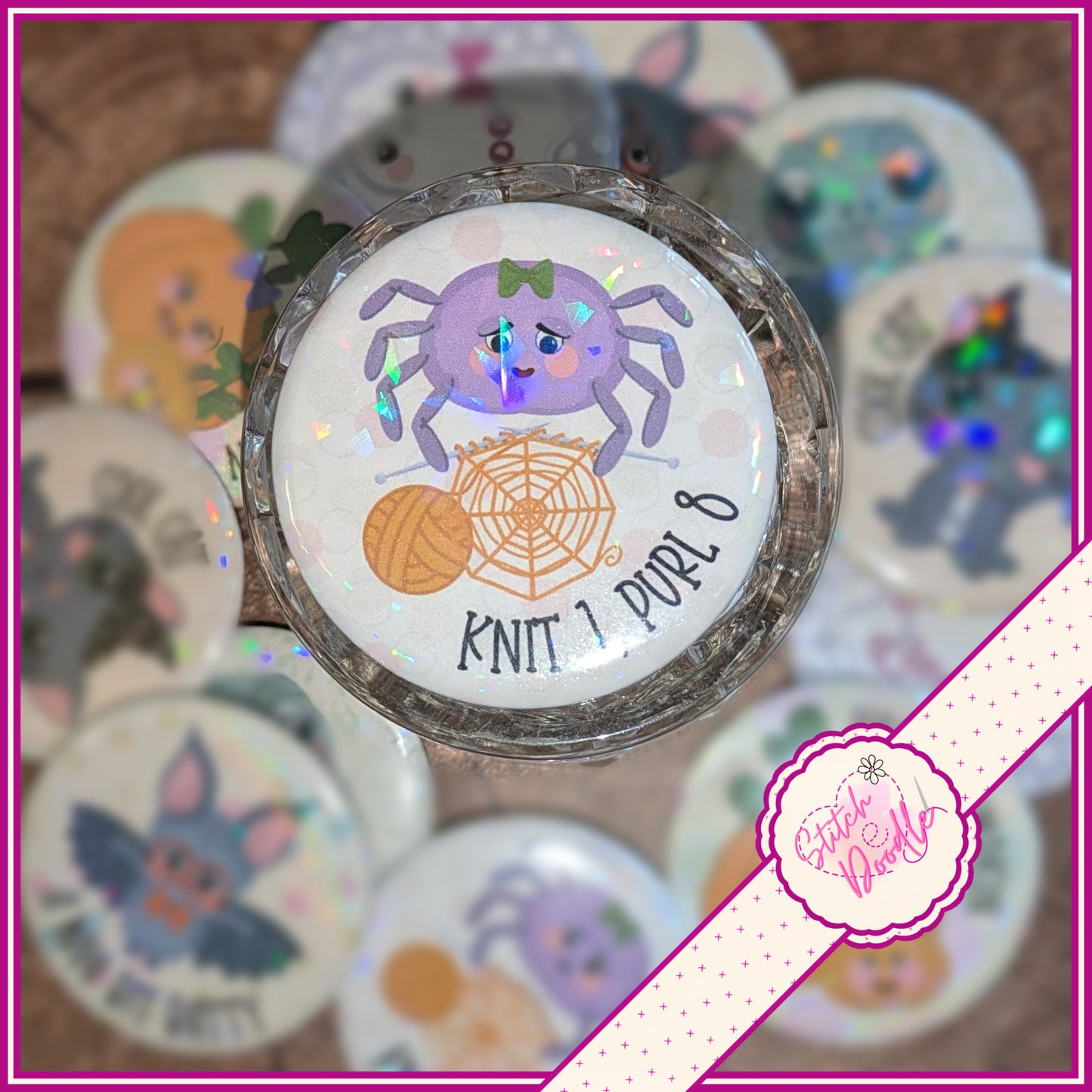 6 Too Cute To Spook 58mm Pin Badges, Holographic Button Badge Collection